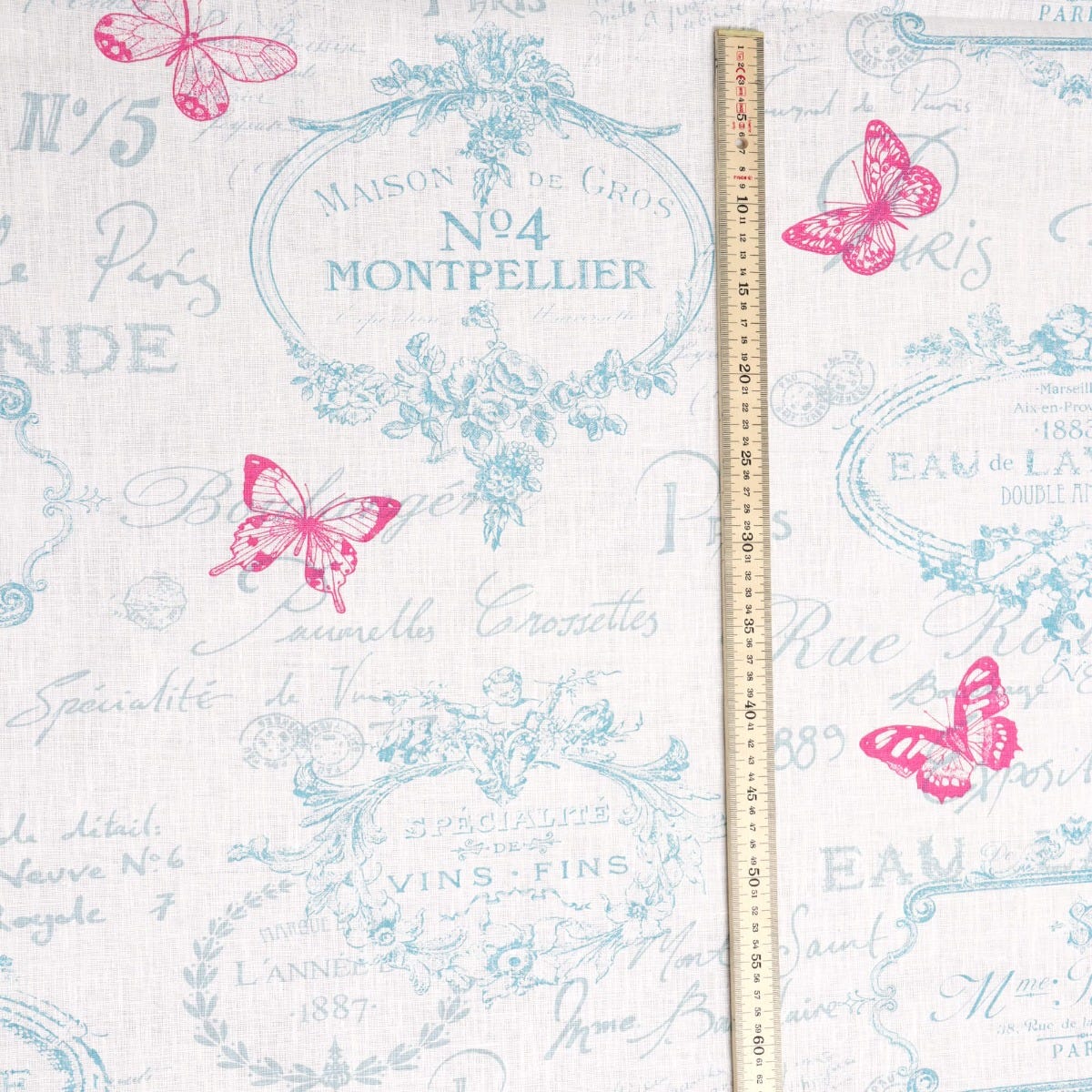 Clearance Paris Toile Linen Aqua Fabric - Image 4