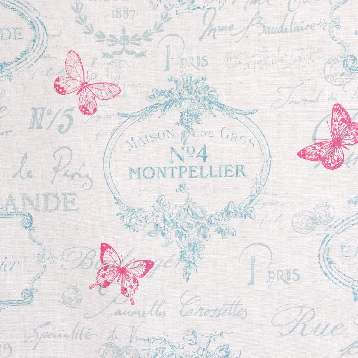 Clearance Paris Toile Linen Aqua Fabric - Image 5