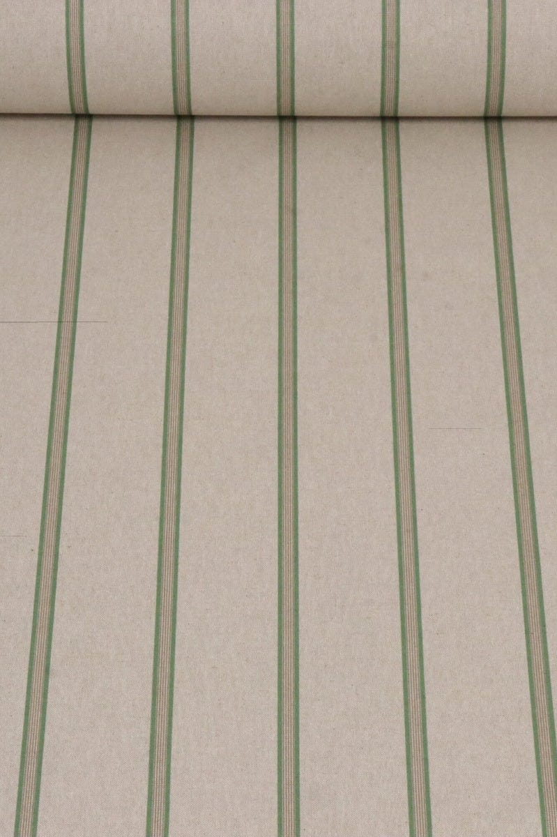 Raleigh Stripe Green / Linen 140cm Fabric - Image 2