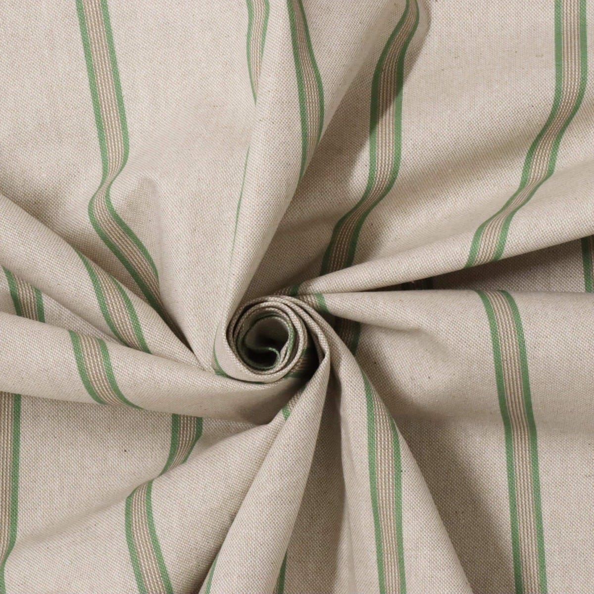 Raleigh Stripe Green / Linen 140cm Fabric - Image 3
