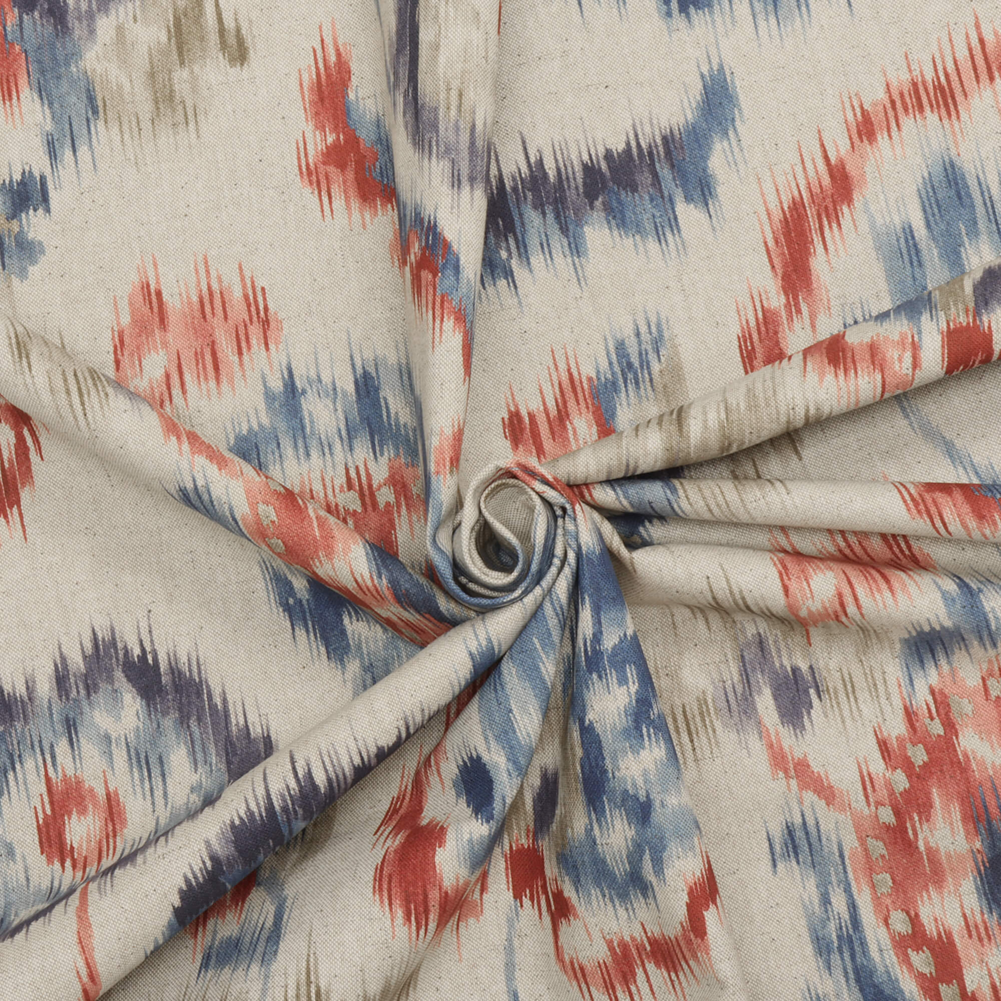 Sora Ikat Floral Double Width Indigo Coral Fabric - Image 3