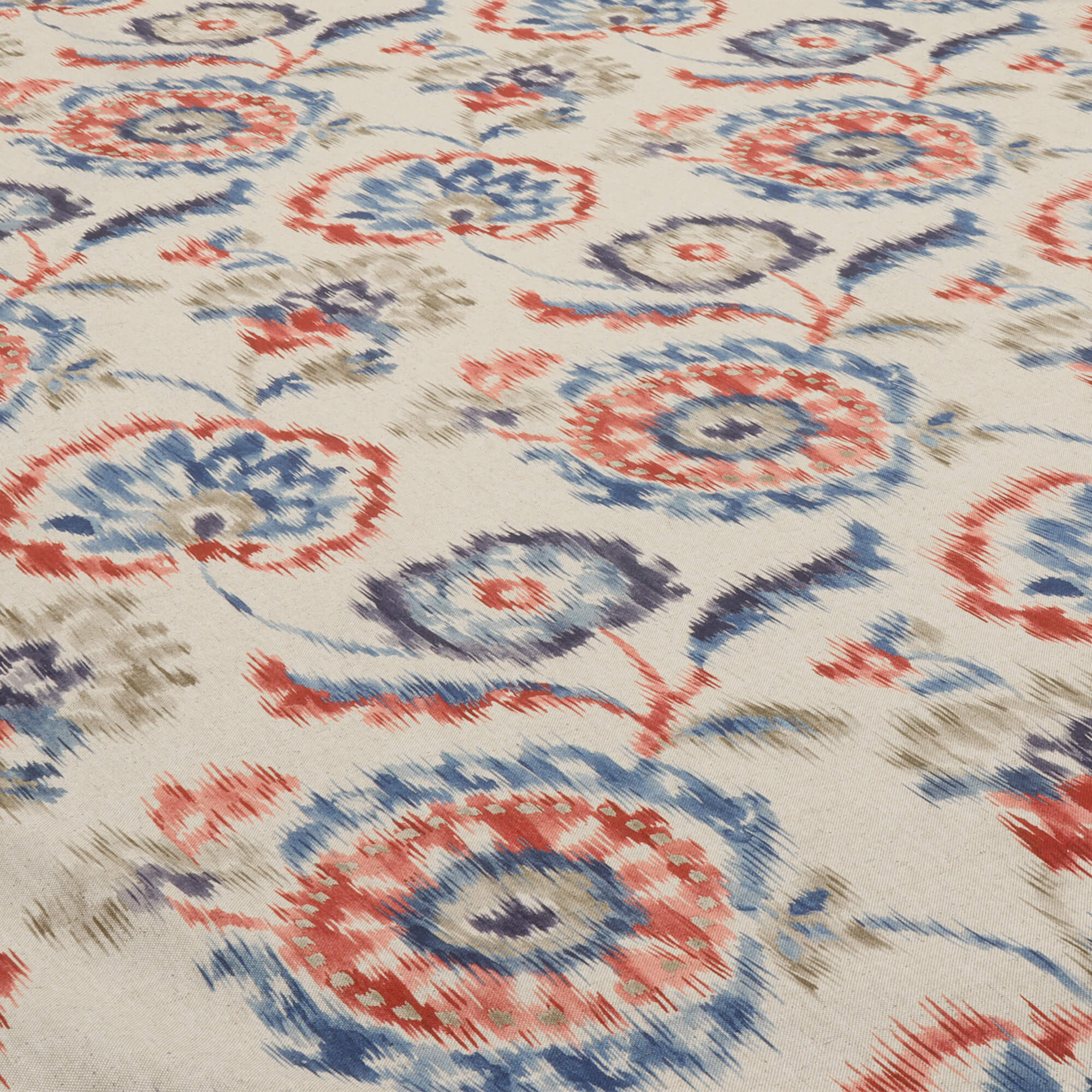 Sora Ikat Floral Double Width Indigo Coral Fabric - Image 4