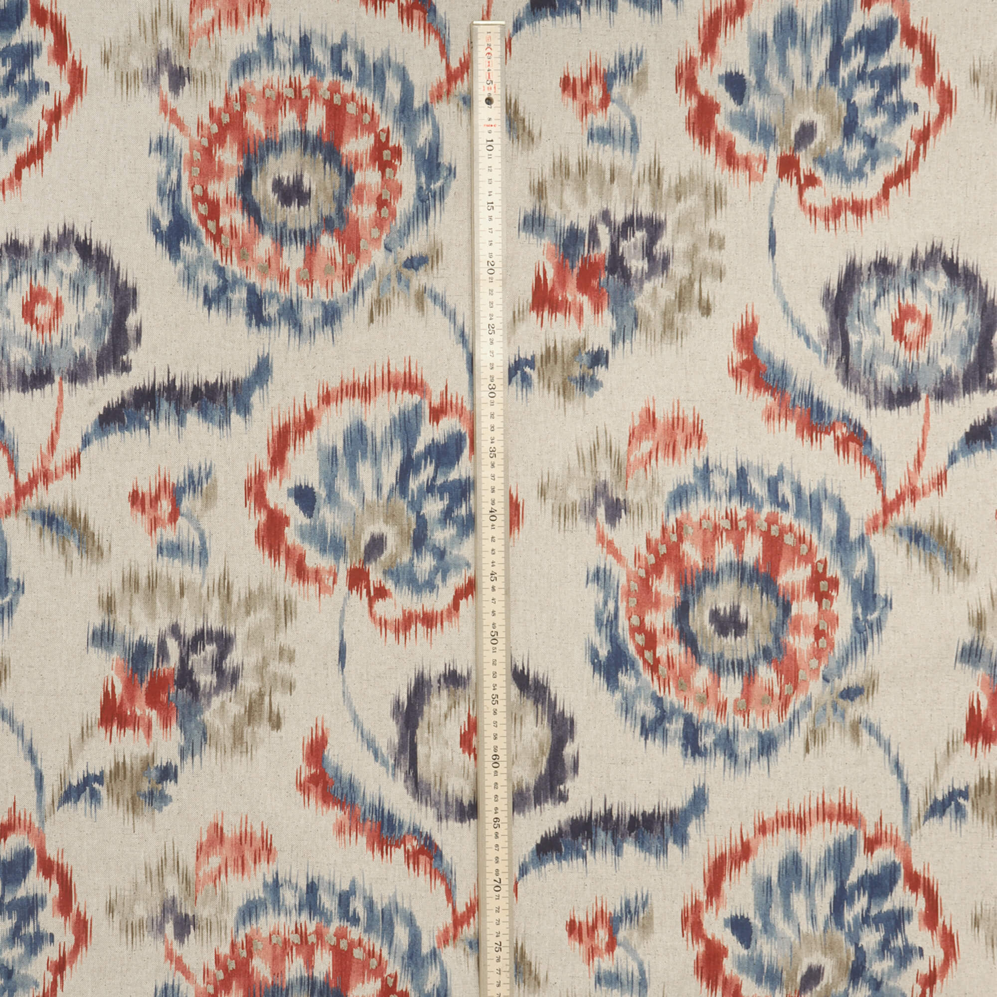 Sora Ikat Floral Double Width Indigo Coral Fabric - Image 5