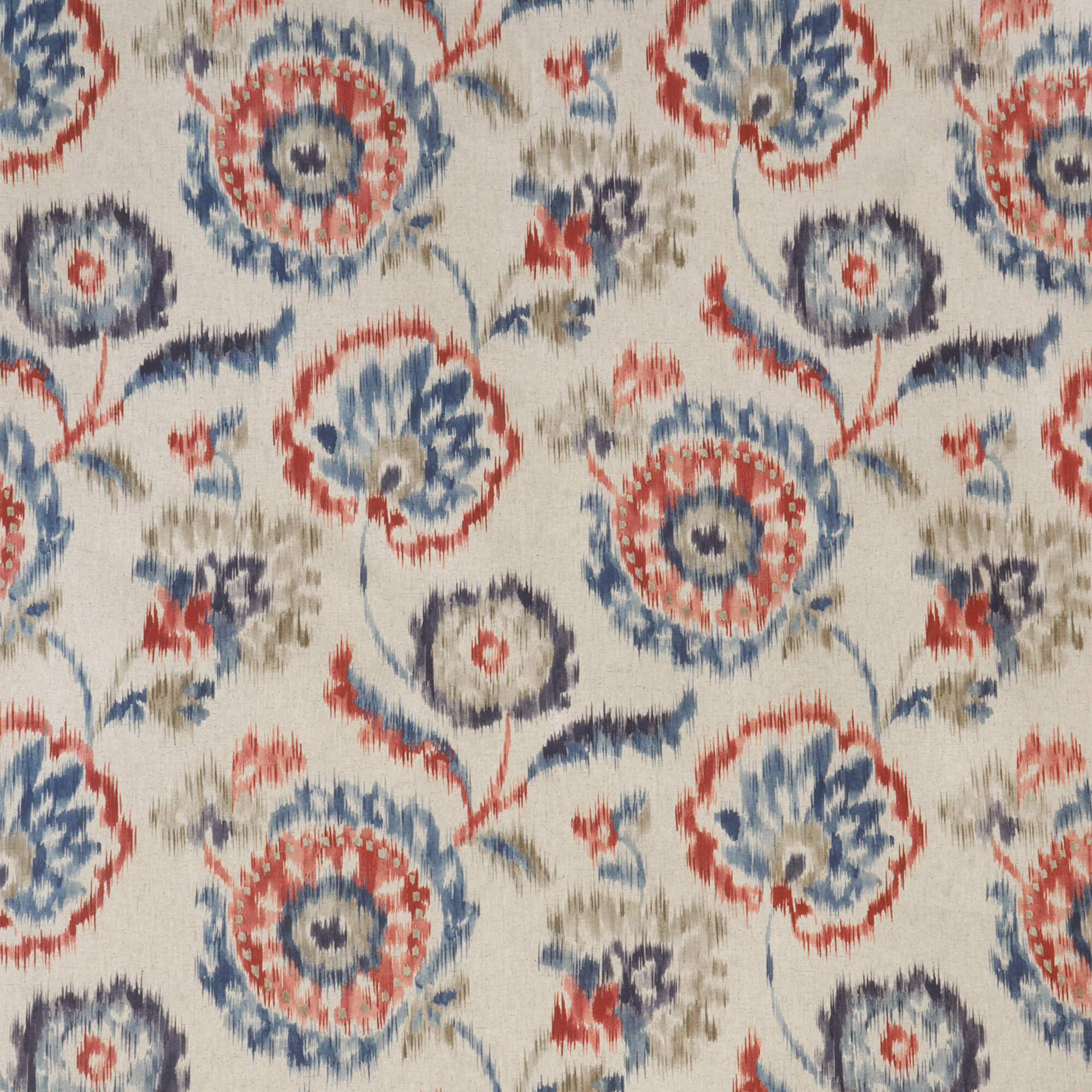 Sora Ikat Floral Double Width Indigo Coral Fabric - Image 6