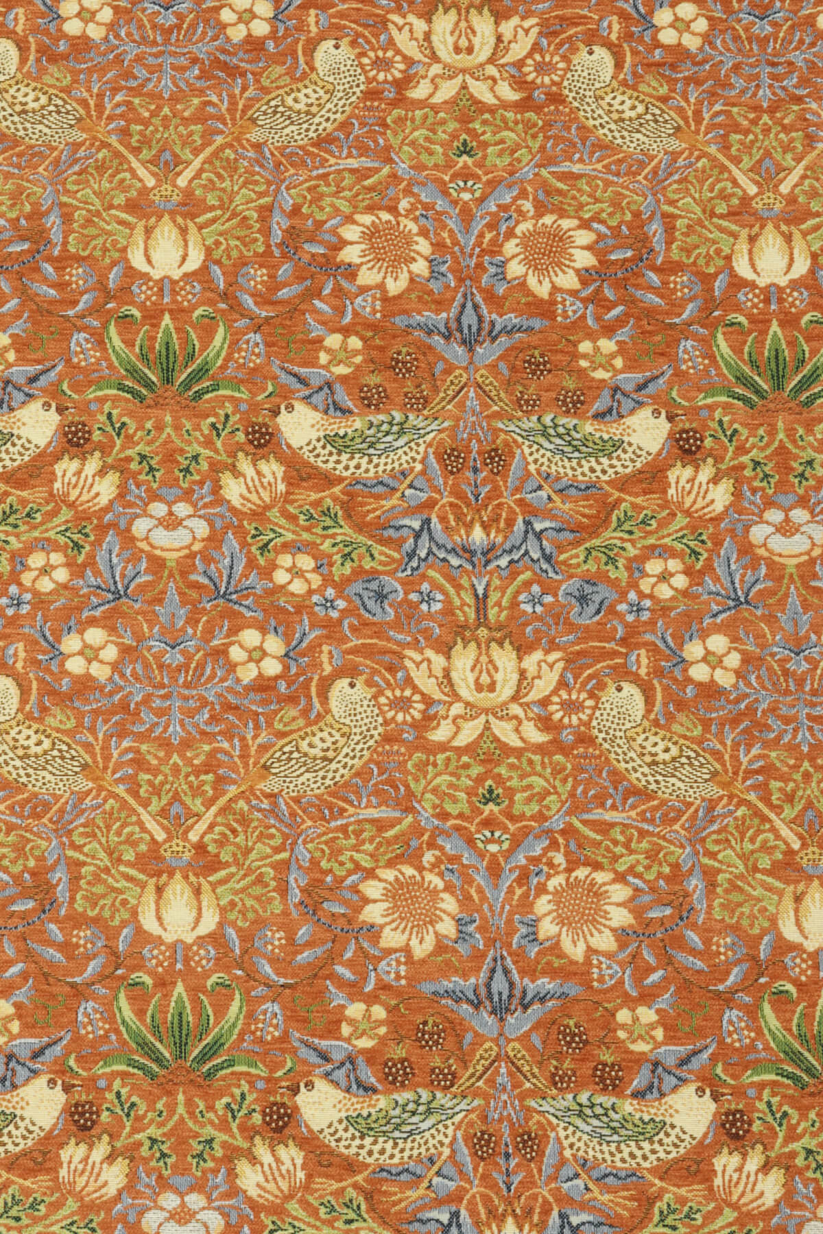 Strawberry Bird Burnt Orange Chenille Tapestry Fabric