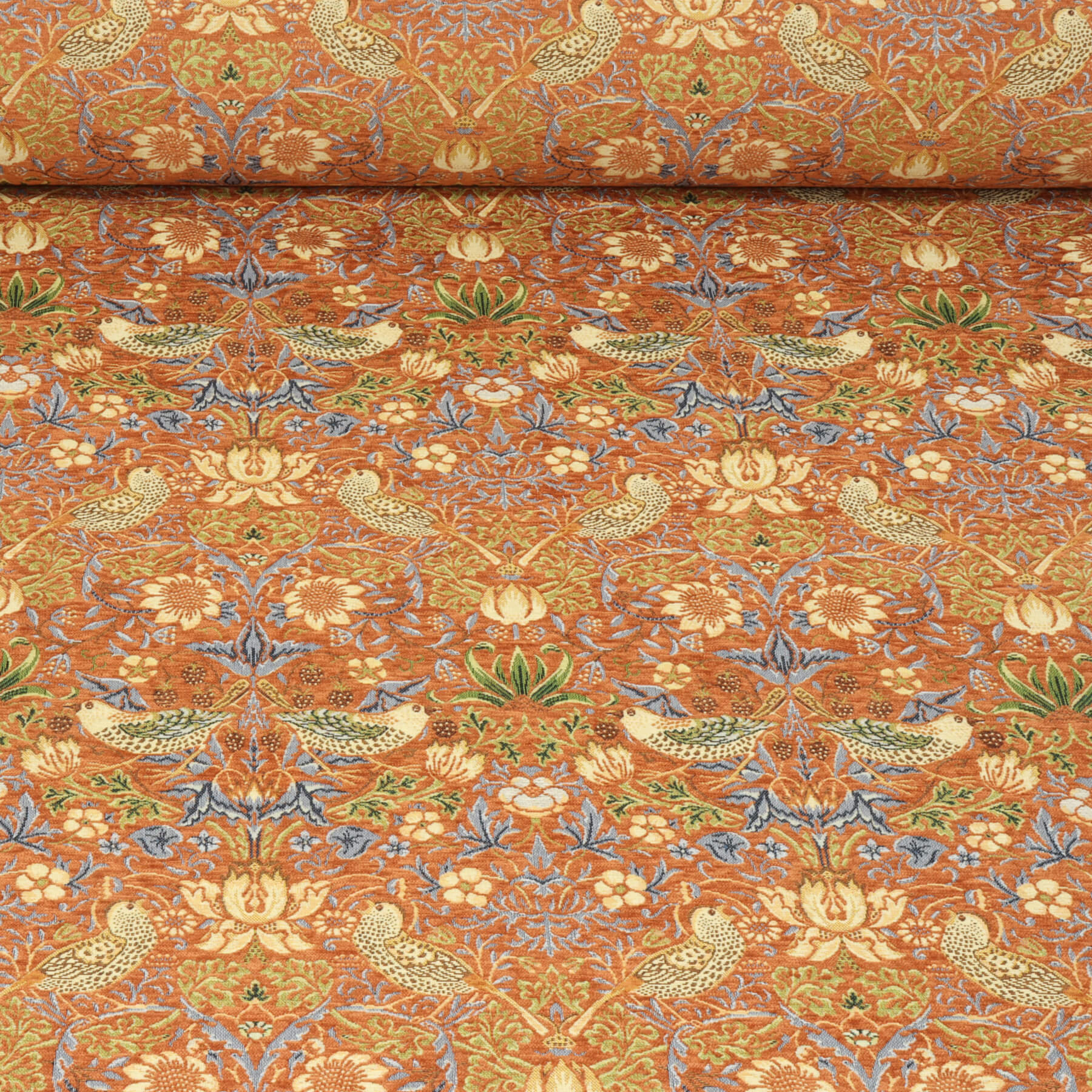 Strawberry Bird Burnt Orange Chenille Tapestry Fabric - Image 2