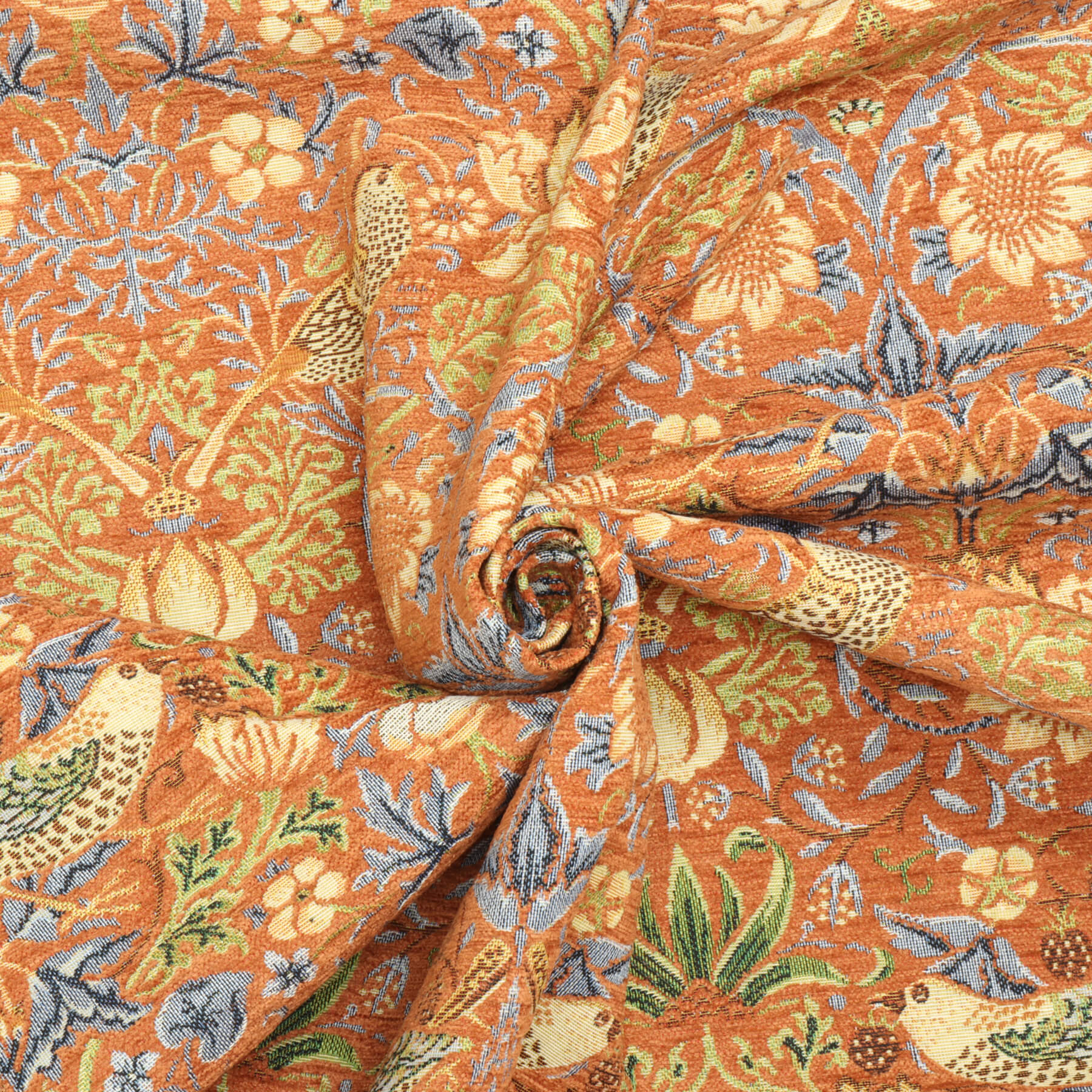 Strawberry Bird Burnt Orange Chenille Tapestry Fabric - Image 3