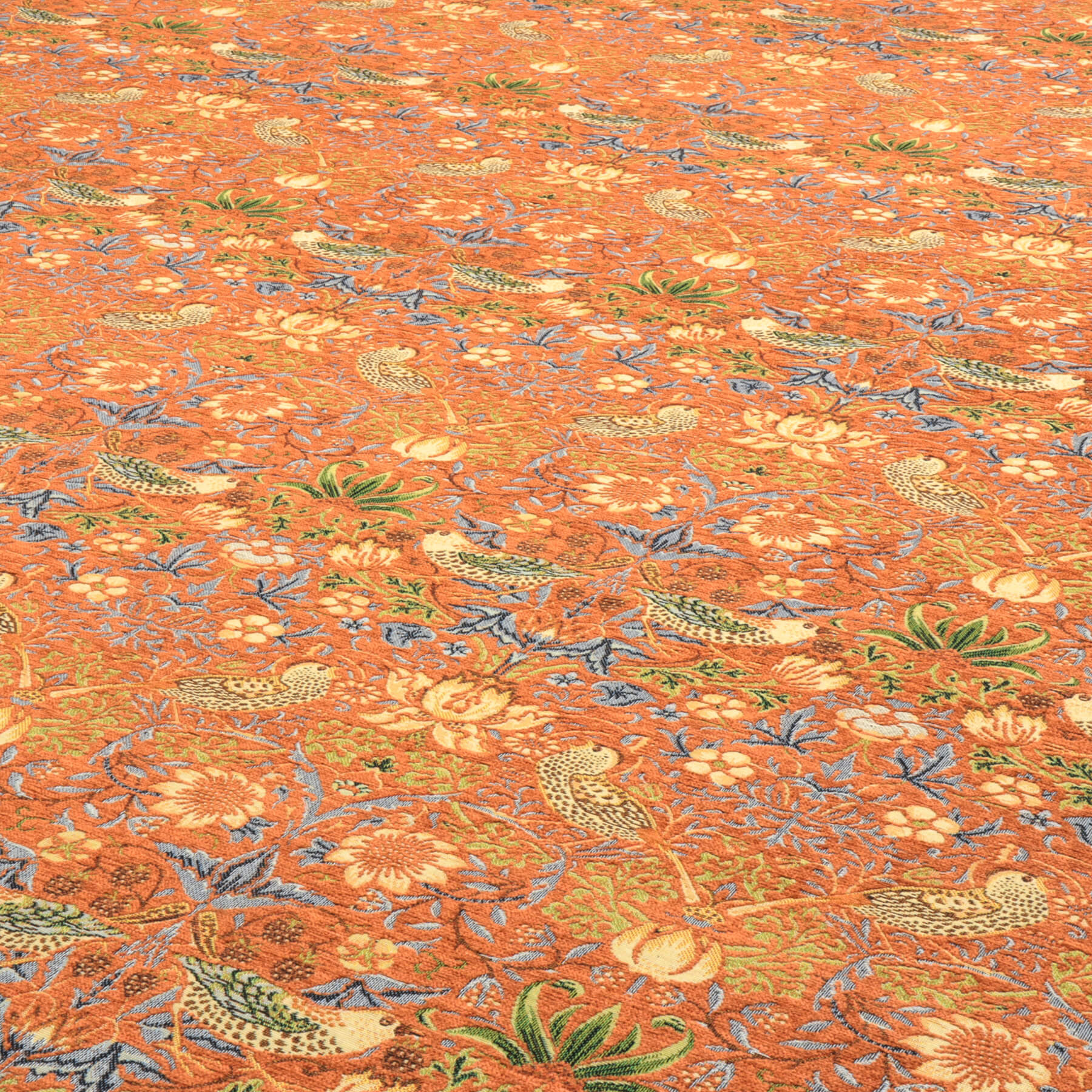 Strawberry Bird Burnt Orange Chenille Tapestry Fabric - Image 4