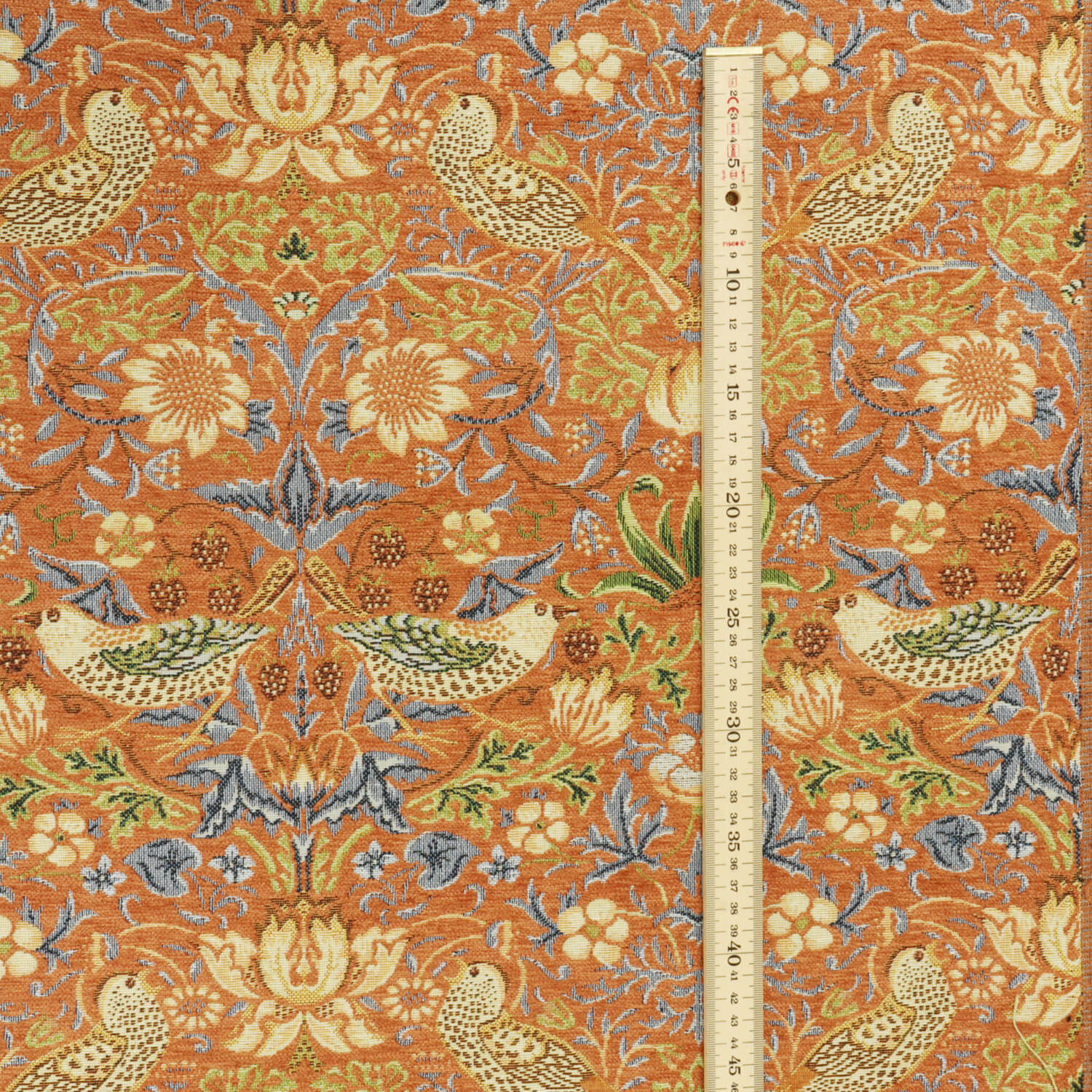 Strawberry Bird Burnt Orange Chenille Tapestry Fabric - Image 5