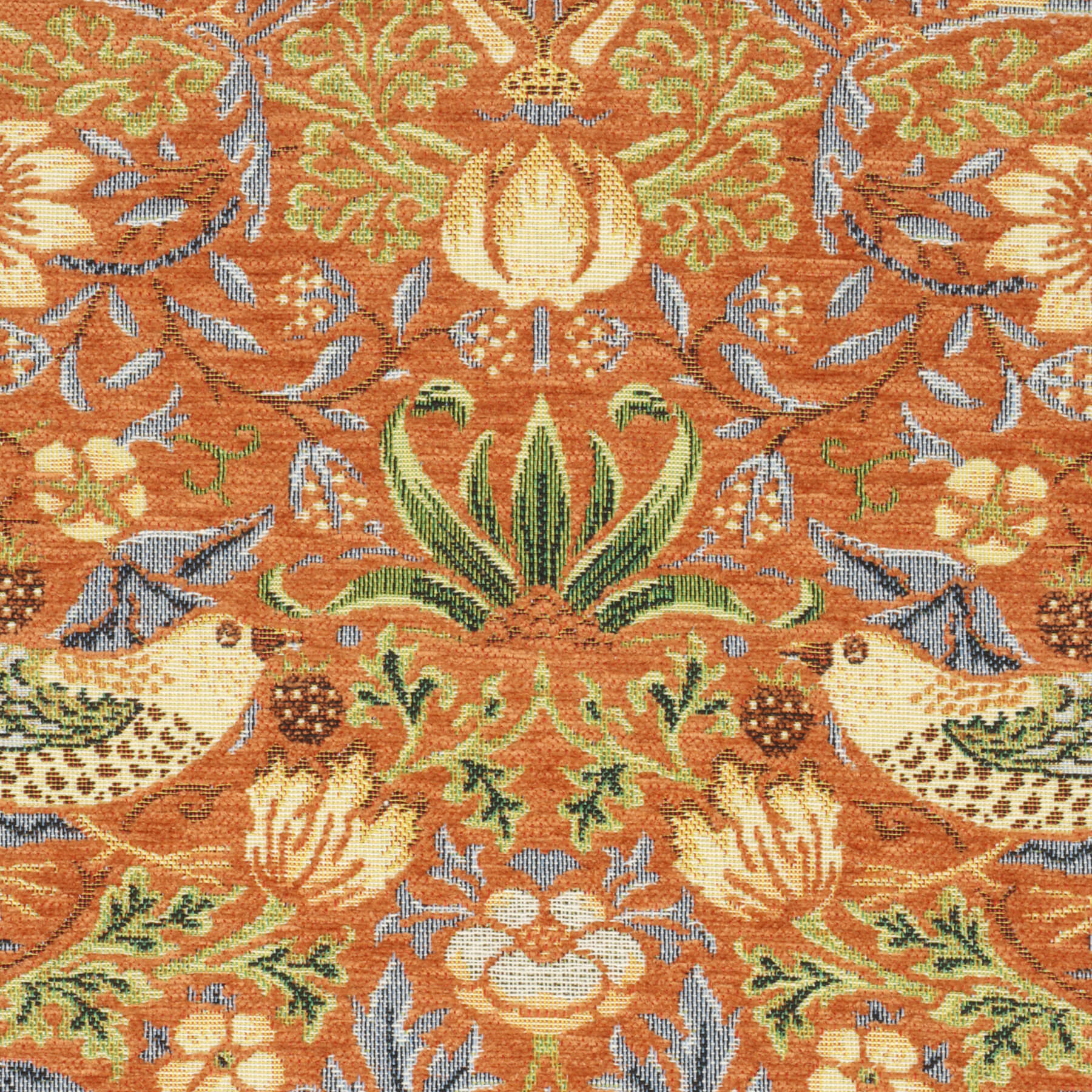 Strawberry Bird Burnt Orange Chenille Tapestry Fabric - Image 6