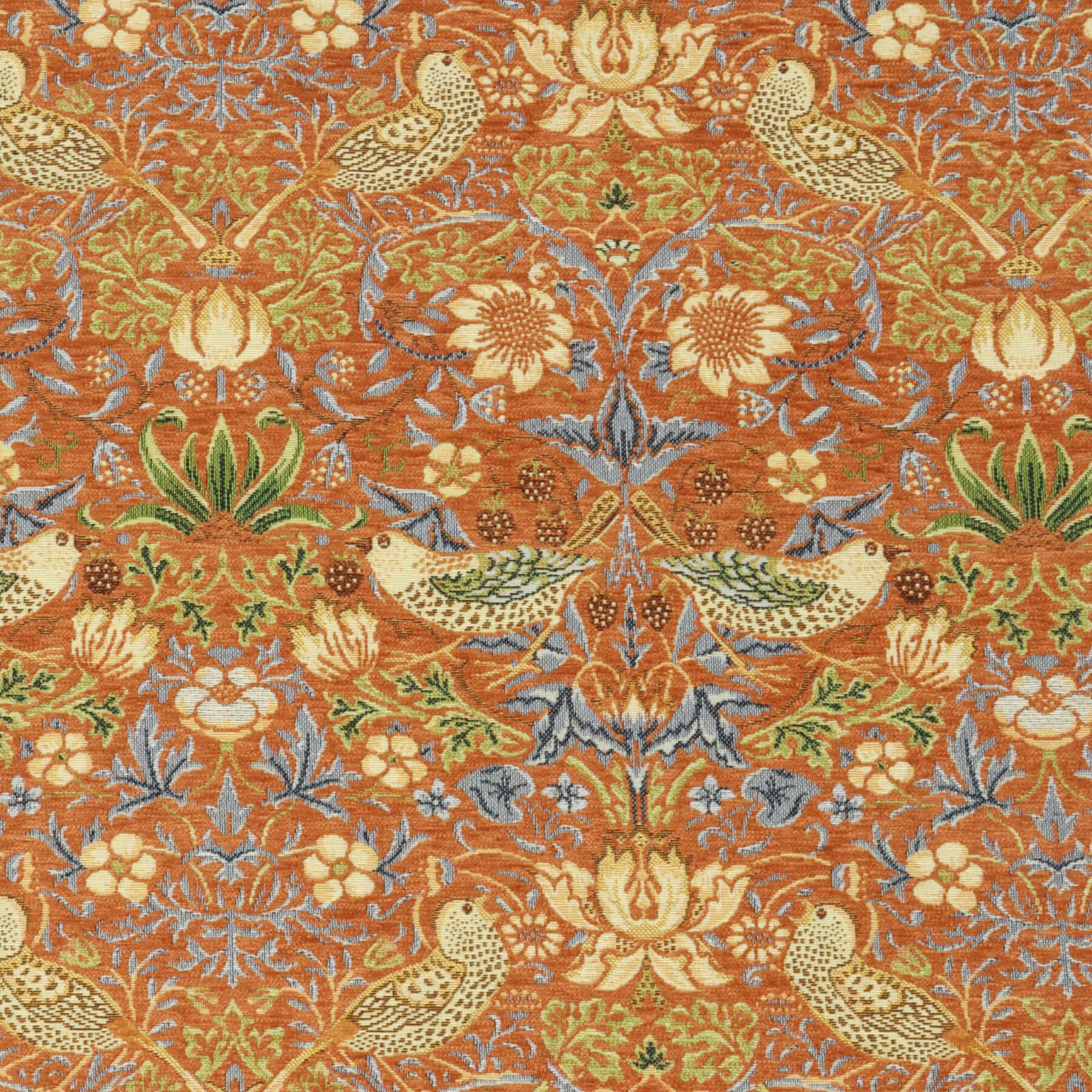 Strawberry Bird Burnt Orange Chenille Tapestry Fabric - Image 7