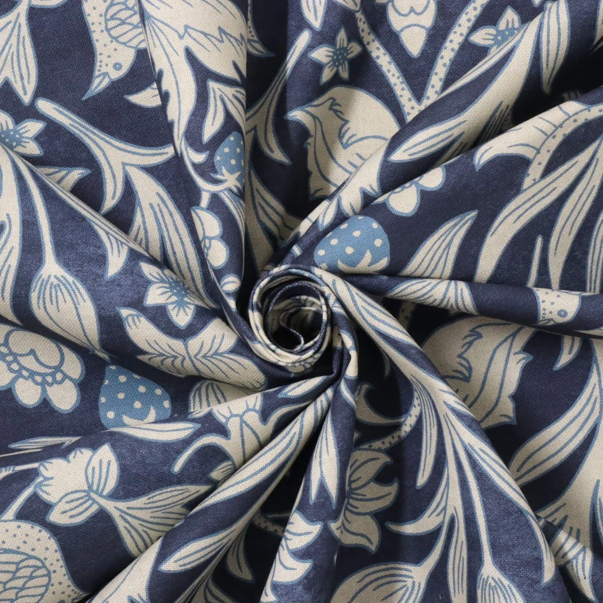 Strawberry Bird Cotton Indigo Fabric - Image 4