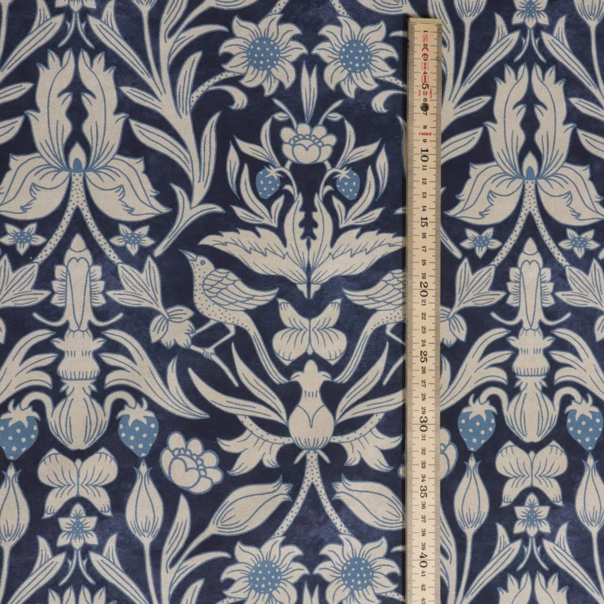 Strawberry Bird Cotton Indigo Fabric - Image 5