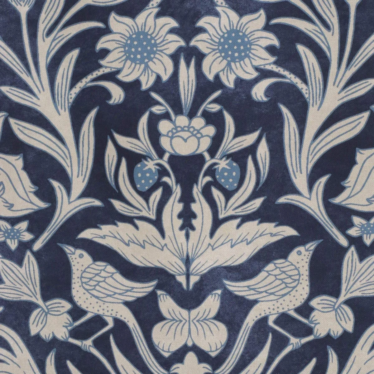 Strawberry Bird Cotton Indigo Fabric - Image 6