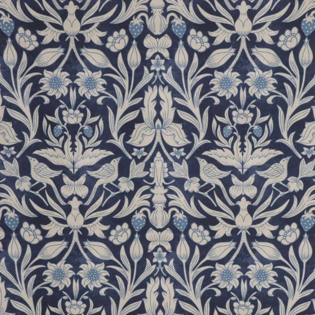 Strawberry Bird Cotton Indigo Fabric - Image 7