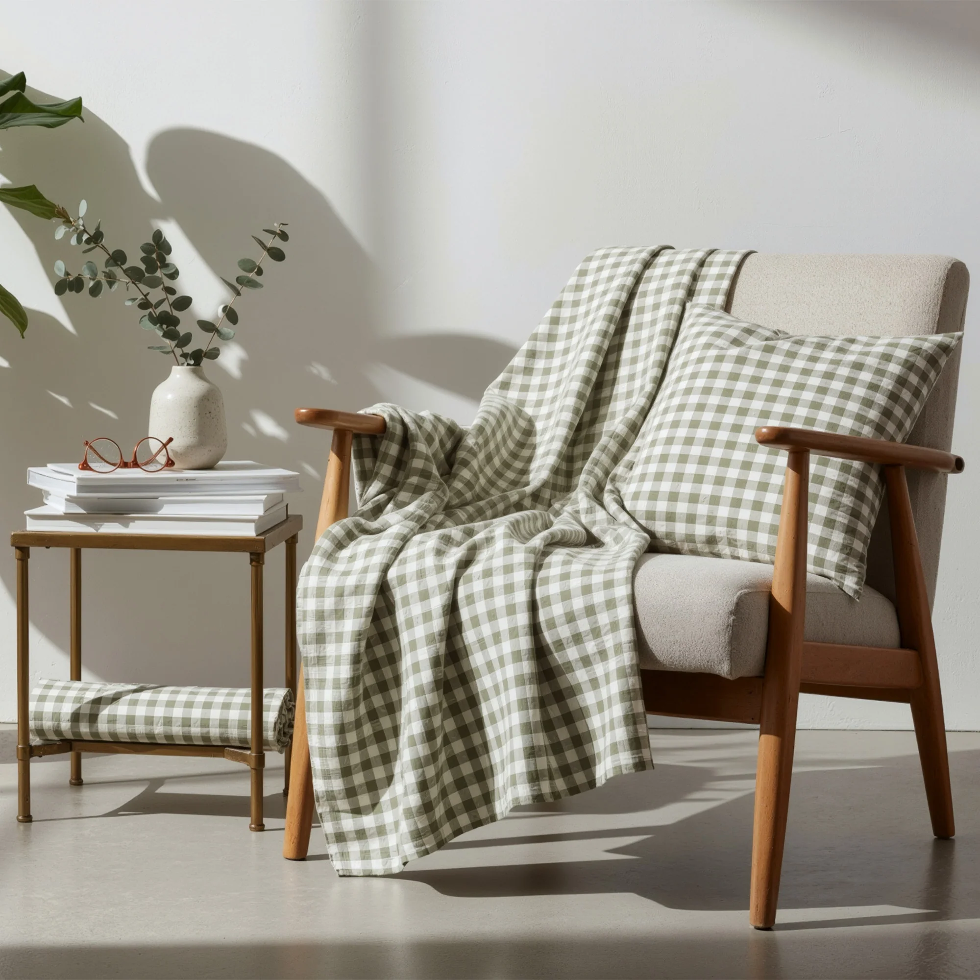 Studio Gingham Khaki Green Fabric - Image 9
