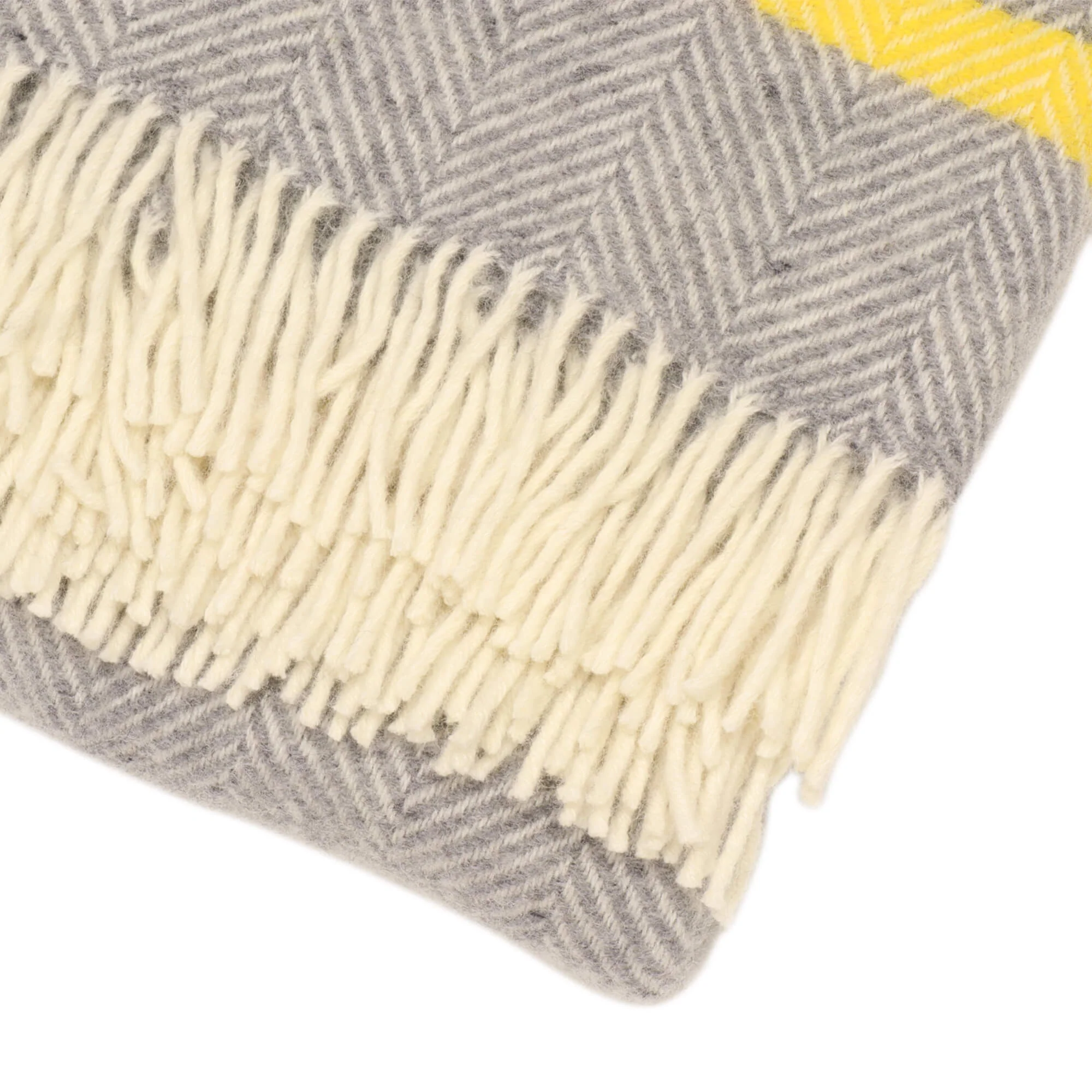 Tweedmill Fishbone Double Stripe Throw Grey & Yellow - Image 3