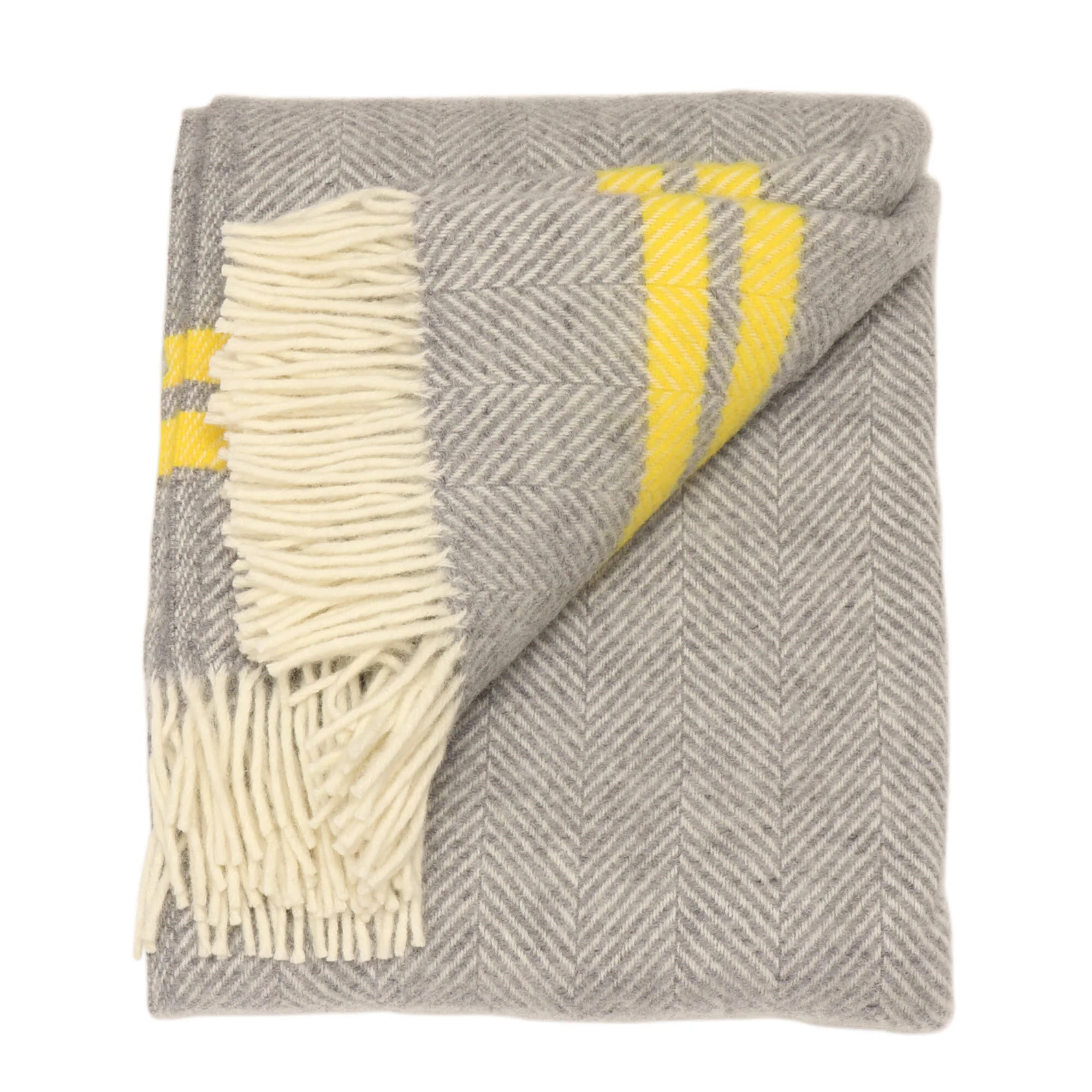 Tweedmill Fishbone Double Stripe Throw Grey & Yellow - Image 5
