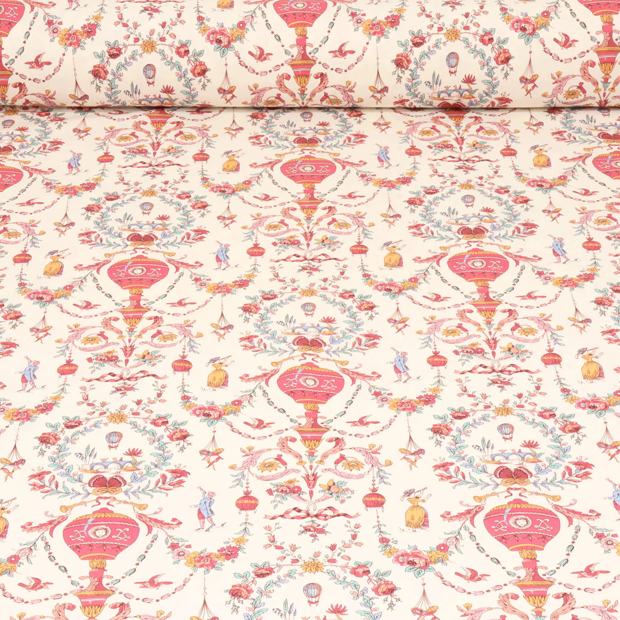 Village Parade Toile Pink On Ivory Double Width Fabric - Image 2