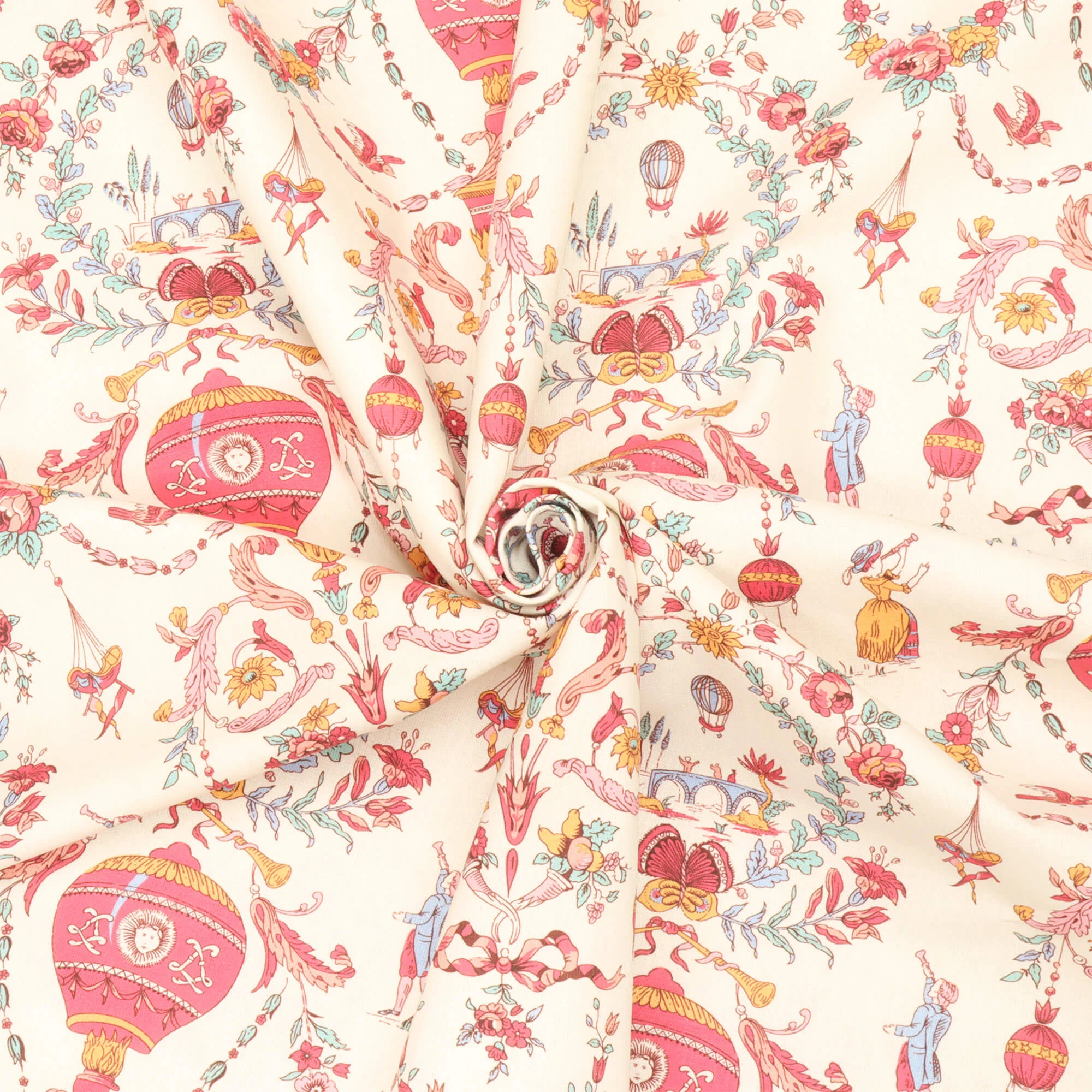 Village Parade Toile Pink On Ivory Double Width Fabric - Image 3