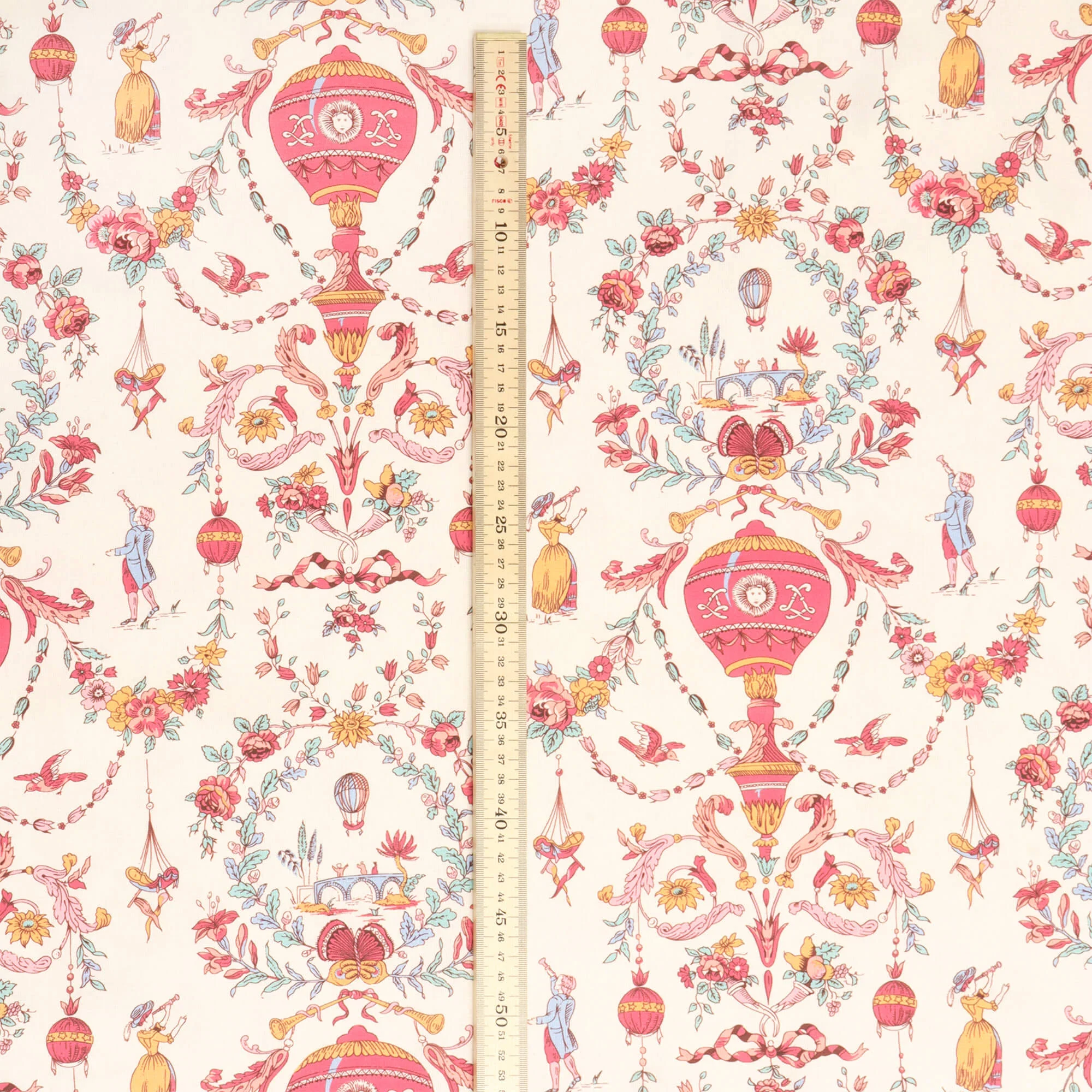 Village Parade Toile Pink On Ivory Double Width Fabric - Image 5