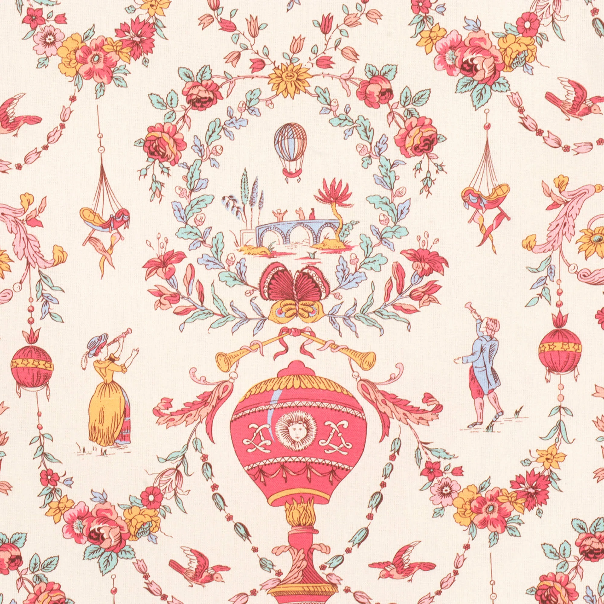Village Parade Toile Pink On Ivory Double Width Fabric - Image 6