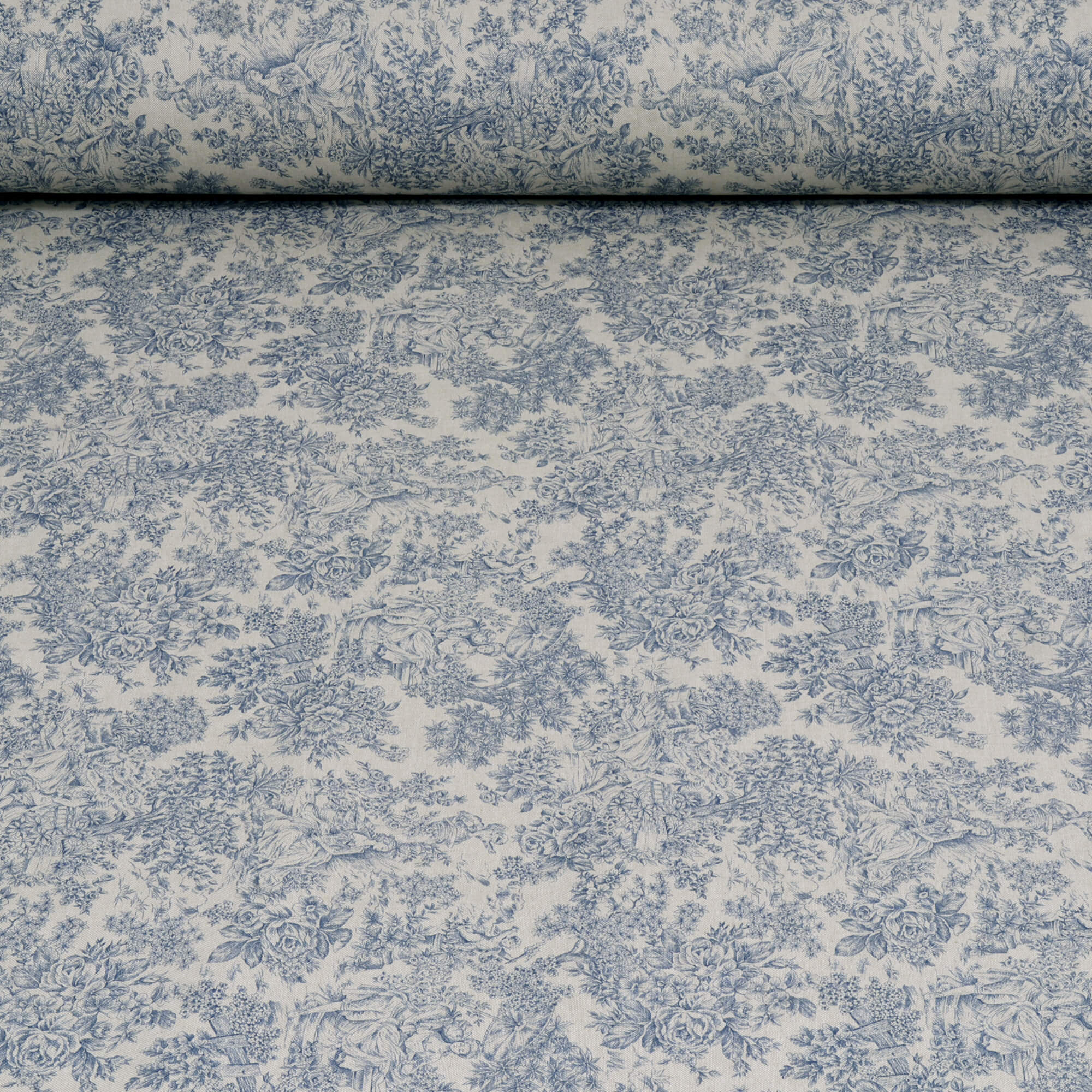 Vintage Toile Blue Double Width Fabric - Image 2