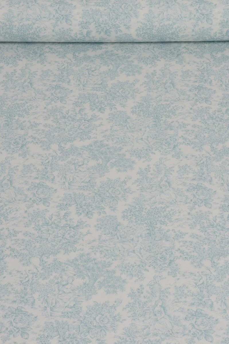 Vintage Toile Teal On White 140cm - Image 2