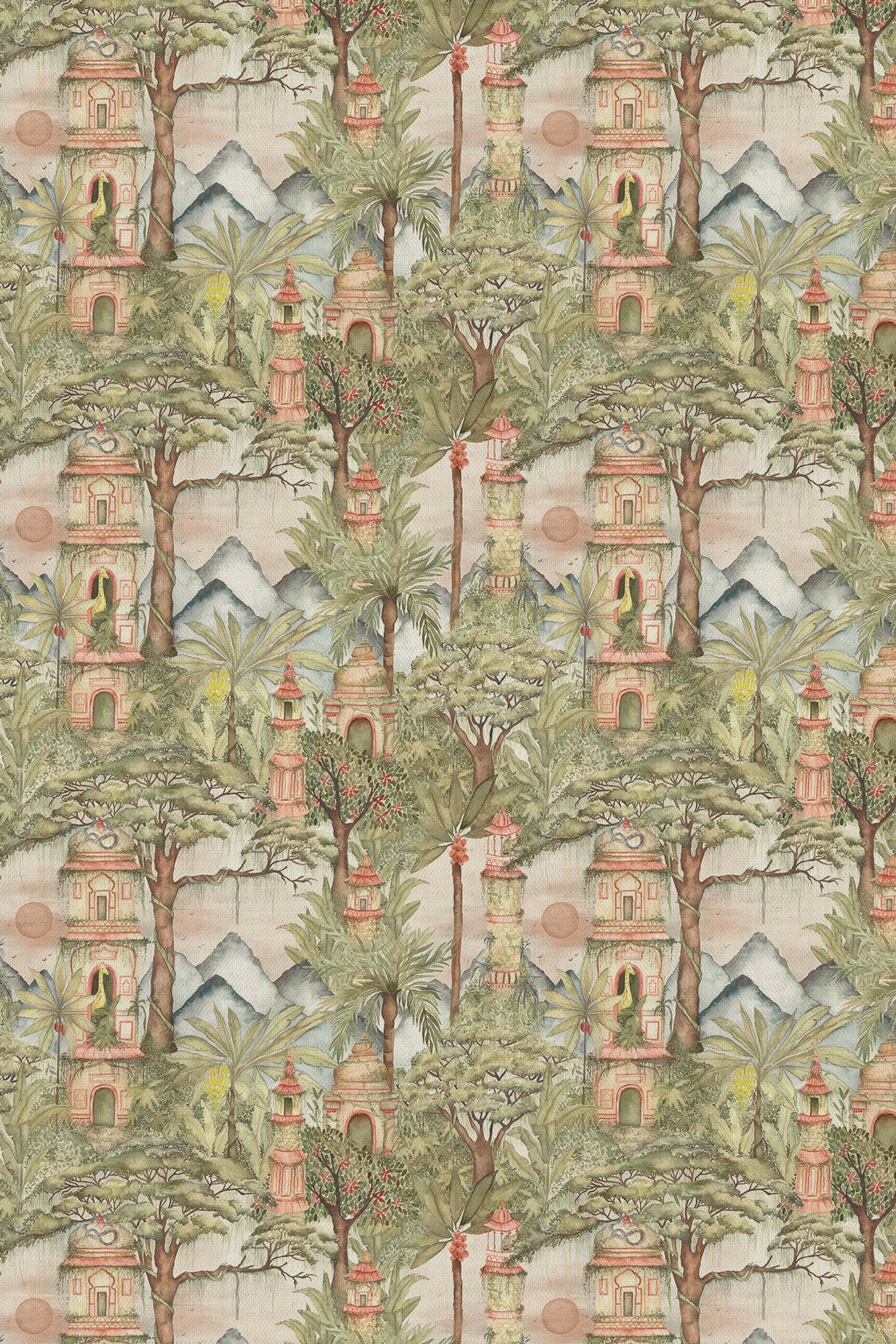 Voyage Eden Ruins Green Fabric