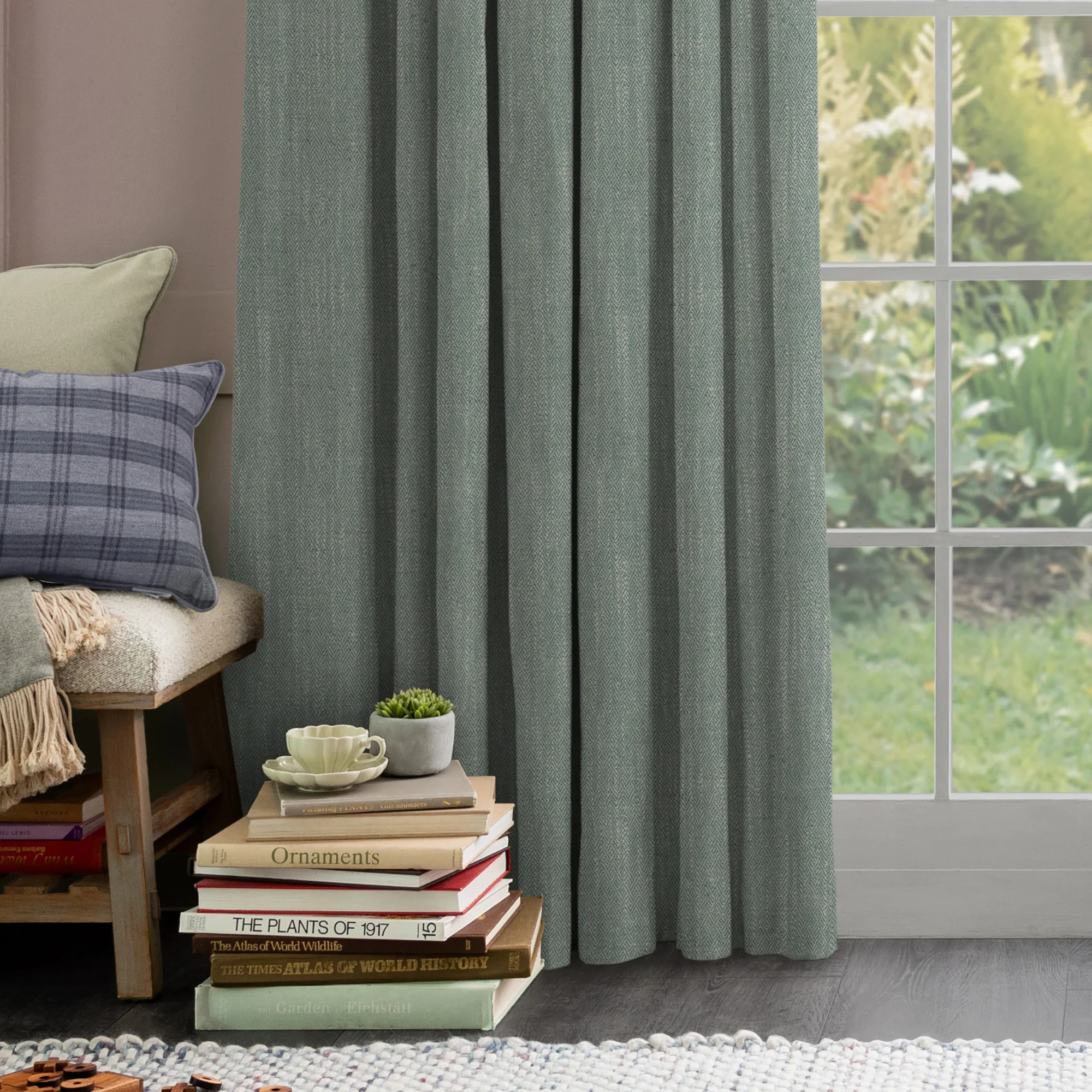 Voyage Jedburgh Herringbone Teal Fabric - Image 2